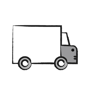 Simple illustration of a box truck with a white cargo area on a black background.