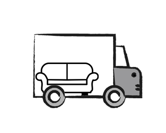 Illustration of a moving truck with a sofa icon on its side.